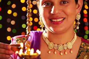 Housewives Prints: indian lady Diwali Festival Worship