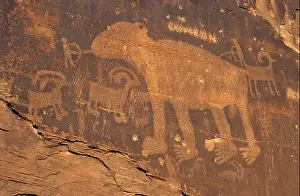 Vandalism Prints: Indian or native american rock art, Colorado River Canyon near Moab, Utah, USA