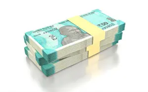 Bundle Prints: Indian Rupee 50 Currency Note Bundles isolated on White Background - 3D Illustration Render