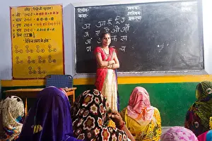 Concentrate Prints: indian rural Villager group crowds womans Classroom Studying