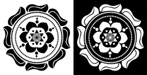 Pongal Prints: Indian Traditional and Cultural festive Rangoli Mandala design concept of floral art isolated on black