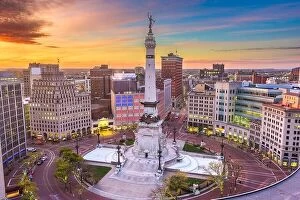 Images Dated 10th November 2017: Indianapolis, Indiana, USA downtown cityscape and Monument Circle at dawn