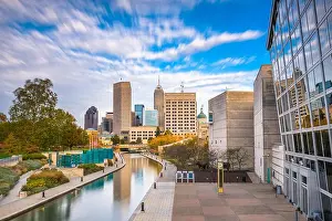 Indianapolis, Indiana, USA downtown skyline over the river walk
