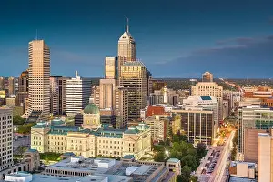Statehouse Prints: Indianapolis, Indiana, USA downtown skyline at twilight from above