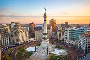 Indianapolis, Indiana, USA skyline over Monument Circle at dusk