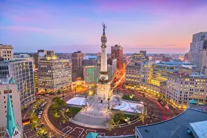 Indianapolis, Indiana, USA skyline over Soliders and Sailors Monument at dusk
