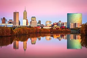 Indianapolis, Indiana, USA skyline on the White River at dusk