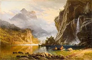 Native Americans Prints: Indians Spear Fishing, landscape painting by Albert Bierstadt, 1862