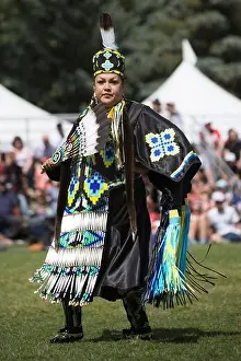 Tribal Dance Prints: Indigenous woman dancing in Canada Day powwow