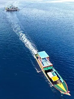 Bagan Prints: Indonesia Anambas Islands - Drone view Telaga Island Bagan perahu - boat to lift nets