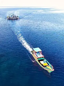 Indonesia Anambas Islands - Drone view Telaga Island Bagan perahu - boat to lift nets