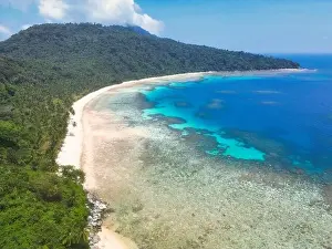 Anambas Islands Prints: Indonesia Anambas Islands - Drone view Telaga Island coast line with beach