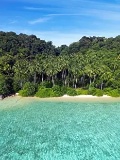 Indonesia Anambas Islands - Drone view Telaga Island coast line with beach
