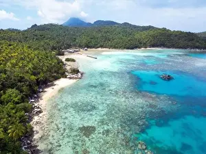 Anambas Islands Prints: Indonesia Anambas Islands - Drone view Telaga Island coast line with corals
