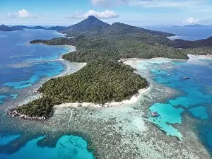 Anambas Islands Prints: Indonesia Anambas Islands - Drone view Telaga Island coastline along the island