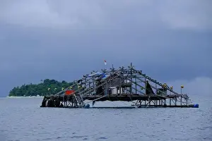 Bagan Prints: Indonesia Anambas Islands - Telaga Island Bagan perahu - boat to lift nets