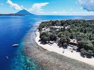 Siladen Island Prints: Indonesia Bunaken - Drone view Siladen Island with coral reef