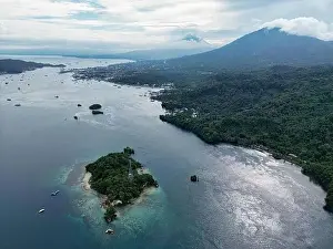 Tropical Island Prints: Indonesia Lembeh - Drone view to Lembeh Strait and Bitung City
