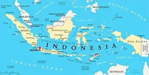 Celebes Prints: Indonesia political map with capital Jakarta
