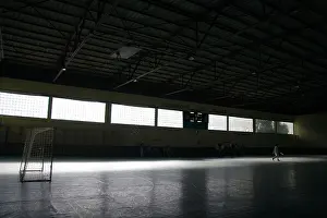 Scoreboard Prints: Indoor sports stadium with the sun shining through windows Trujillo Spain