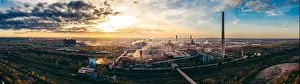 Polluting Prints: industrial landscape with heavy pollution produced by a large factory