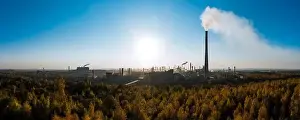 industrial landscape with heavy pollution produced by a large factory