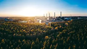industrial landscape with heavy pollution produced by a large factory
