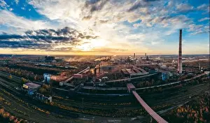 Polluting Prints: industrial landscape with heavy pollution produced by a large factory