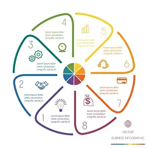 Options Prints: Infographic Circle template from colourful lines with text areas on eight positions