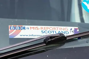 Inform Scotland BBC is Mis-reporting Scotland sticker in vehicle campaigning against BBC Scotland bias - Scotland, UK