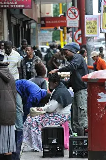 Informal sector, a hairdresser on the street in the centre of Johannesburg, South Africa, Africa