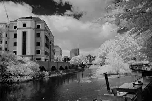Black And White Image Prints: Infrared image of Kennet and Avon canal in Reading, Berks