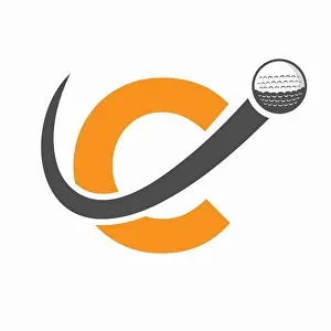 Hockey Prints: Initial Letter C Golf Logo Design. Initial Hockey Sport Academy Sign, Club Symbol