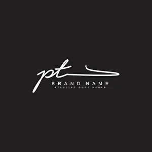 Initial Letter Prints: Initial Letter PT Logo - Hand Drawn Signature Logo - Minimal Vector Logo for Initials in handwriting style