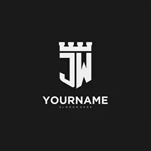 Stronghold Prints: Initials JW logo monogram with shield and fortress design vector graphic