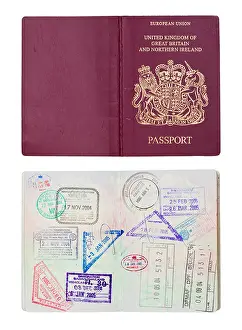 Stamped Prints: Inside and outside of a well travelled UK Passport