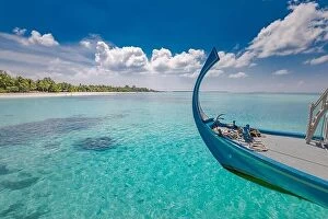 Images Dated 16th December 2018: Inspirational Maldives beach design. Maldives traditional boat Dhoni
