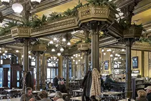 Lamps Prints: Interior of the 19th century Iruña Cafe with ambience of the belle epoque