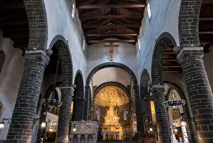 Lago Prints: The interior of the Basilica of San Giacomo in Bellagio, on Lake Como, Italy