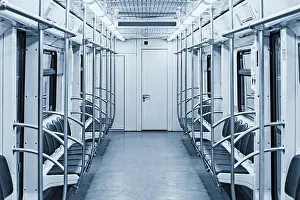 Intercity Prints: Interior of the empty passenger carriage of the subway train