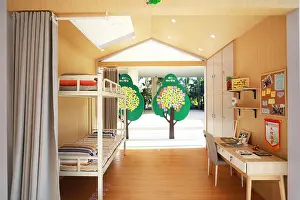 Hainan Prints: Interior view of a school dormitory for left-behind children built by Jack Ma or Ma Yun