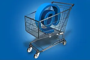 Internet Cart. Shopping Cart with At (E-mail Symbol) Inside