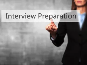 Qualifications Prints: Interview Preparation - Businesswoman hand pressing button on touch screen interface