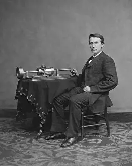 Bow Tie Prints: Inventor Thomas Alva Edison with his early phonograph estimated April 18