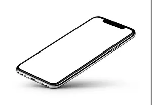 Soaring Prints: iPhone X. Perspective view smartphone mockup with blank screen rests on one corner