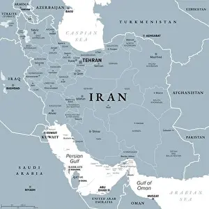 Kurdistan Prints: Iran with provinces, gray political map