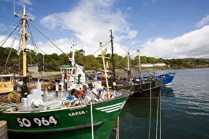 Tied Prints: Ireland County Donegal Inishowen Peninsula Moville fishing craft moored at the pier