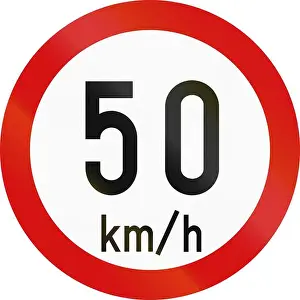 Street Sign Prints: Irish traffic sign restricting speed to 50 kilometers per hour