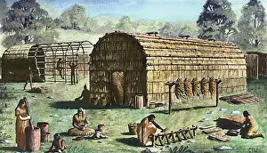 Dwellings Prints: Iroquois longhouse in North America