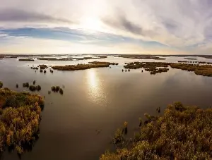 Dnepr Prints: Irresistible floods on the Samara River on the Dnieper in Ukraine in the evening warm bright light